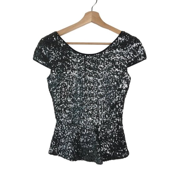Gianni Bini Silver Gray Sequined Peplum Top Size X-Small - Picture 1 of 8